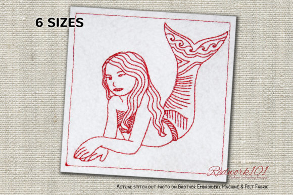 Cartoon Mermaid Lying on Sand Redwork