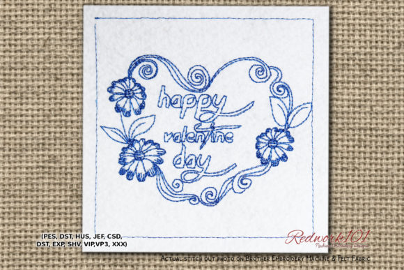 Happy Valentine Day Redwork