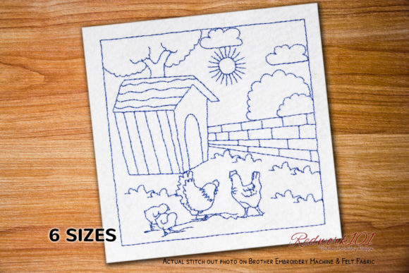 Hen and Chick Redwork Design for Small Business Merch