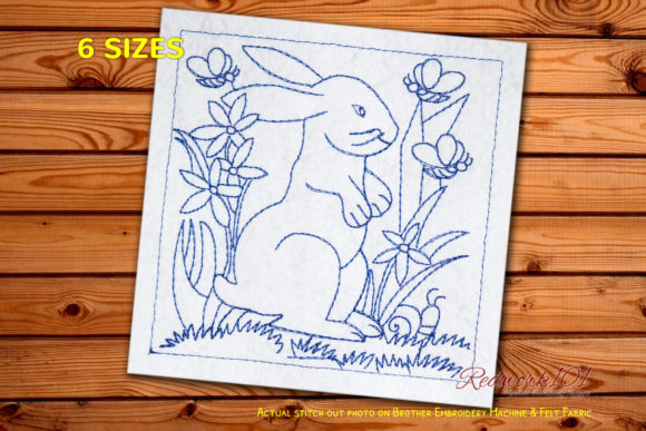 Rabbit Sitting in Garden Redwork